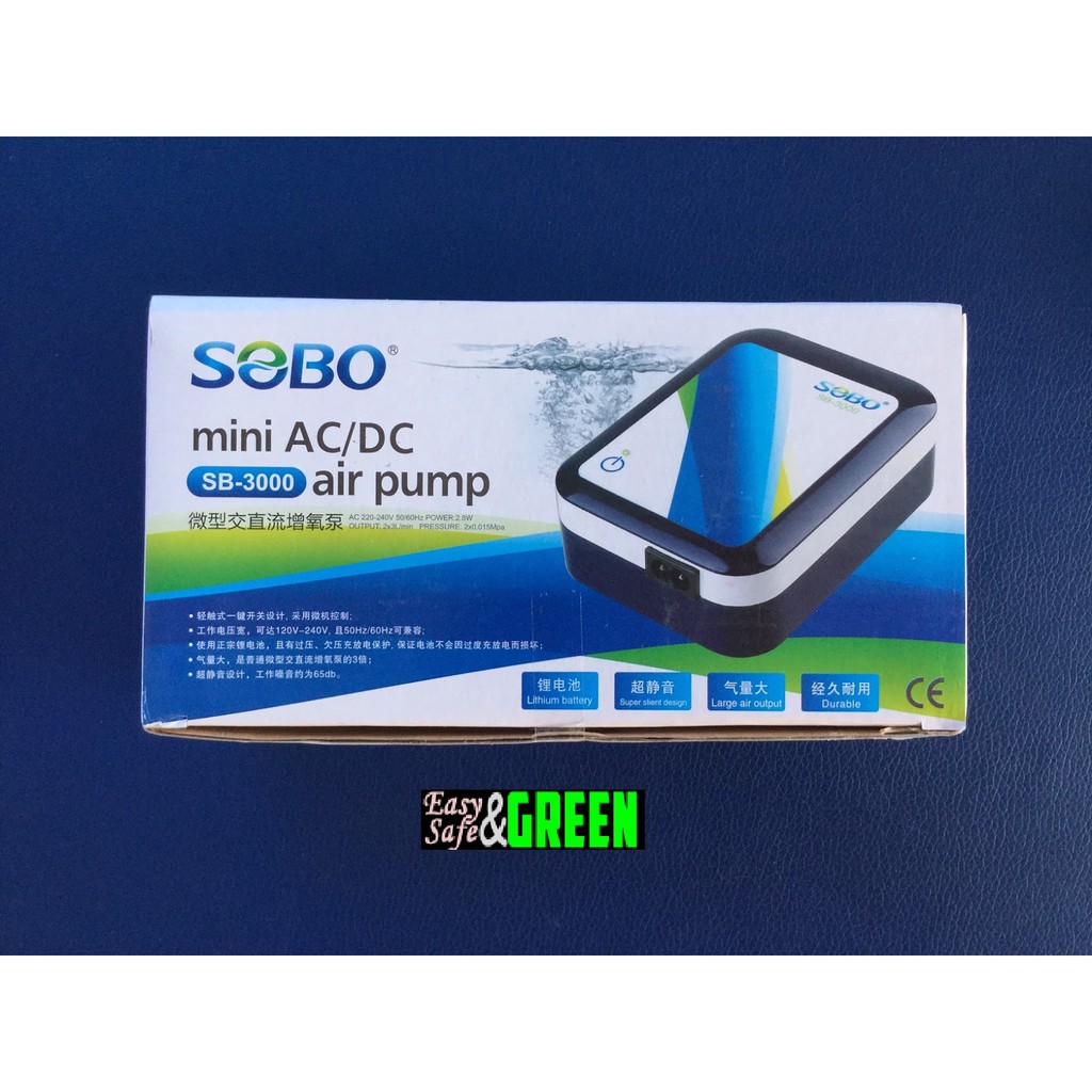 Máy sủi oxy tích điện SB-3000, sục sủi oxy bể cá cảnh