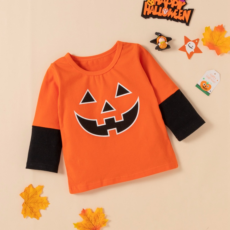 Bộ 2 món áo sweater in hình bí ngô + quần dài kẻ sọc cho bé dịp Halloween