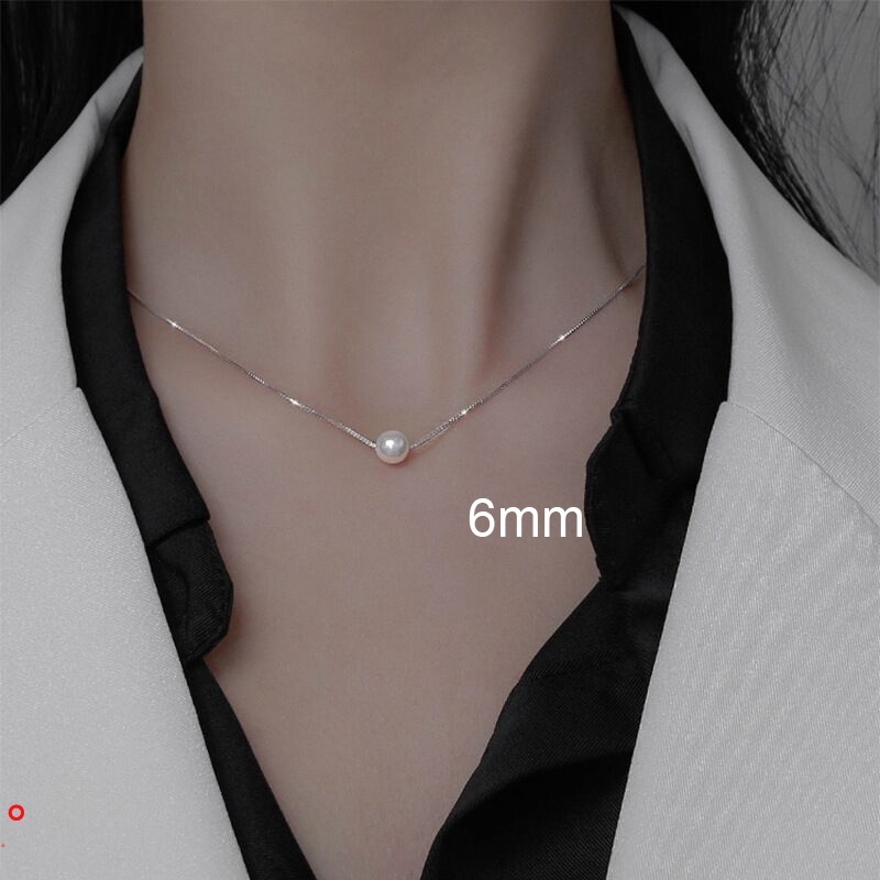 Vòng cổ Mạ Bạc 925 6mm / 8mm / 10mm Hình Vỏ Sò Đính Ngọc Trai