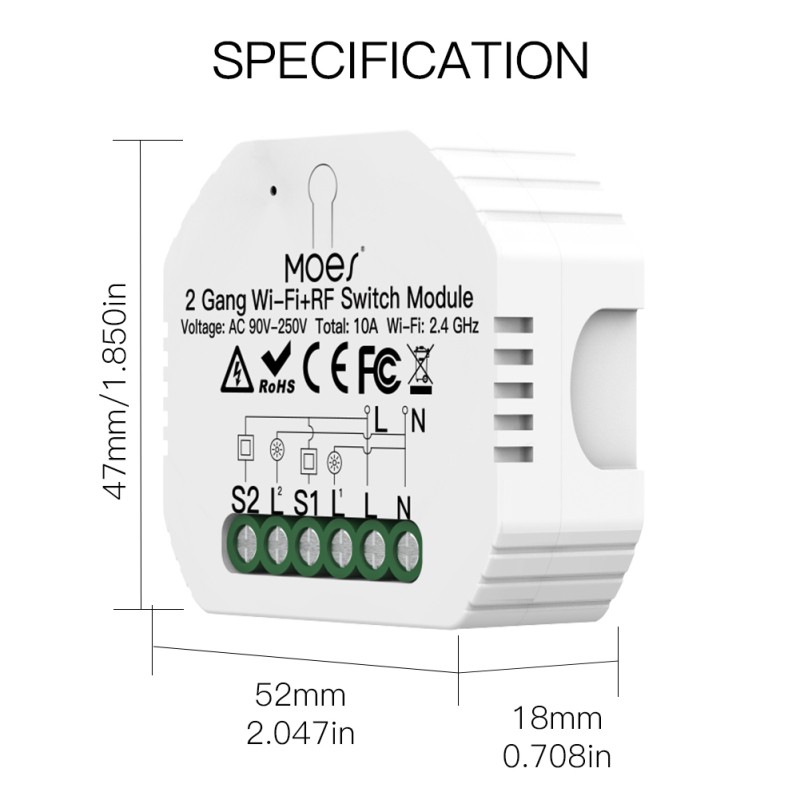 GOOGLE Mô Đun Công Tắc Đèn Thông Minh 2 Cổng Wifi + Rf433 Điều Khiển Từ Xa