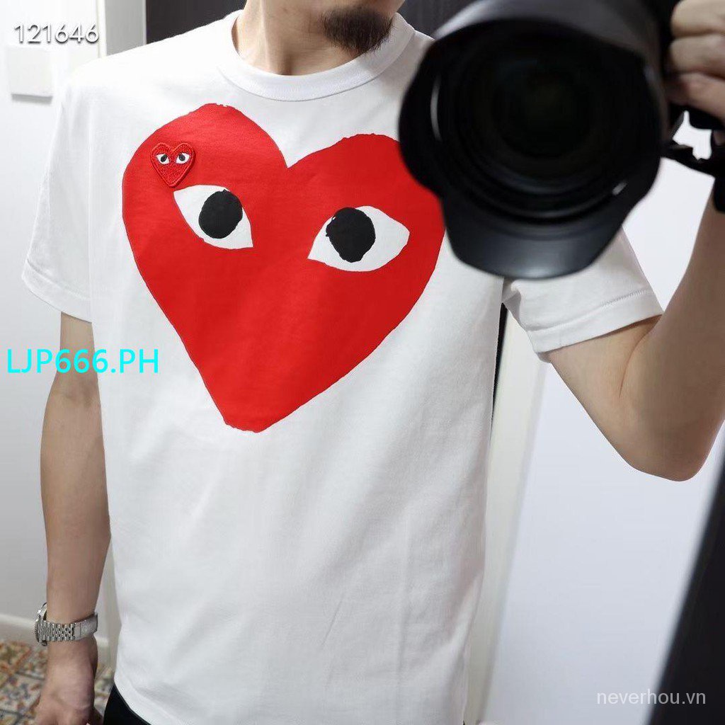 CDG PLAY TEE Áo thun tay ngắn thêu logo hình trái tim màu đỏ 2021