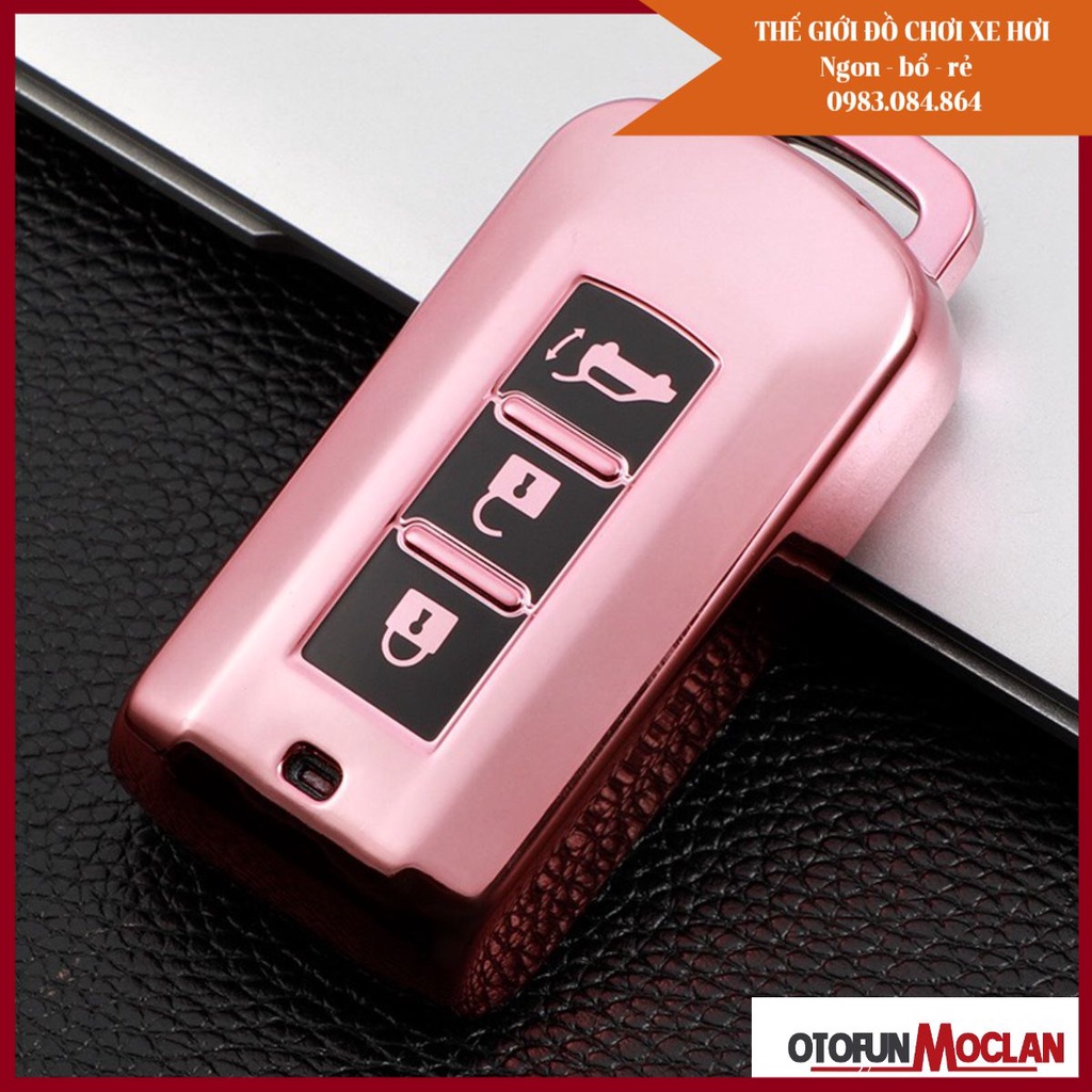 Bao chìa khóa ô tô nhựa TPU mạ crom Mitsubishi Xpander , oulander thông minh - màu hồng