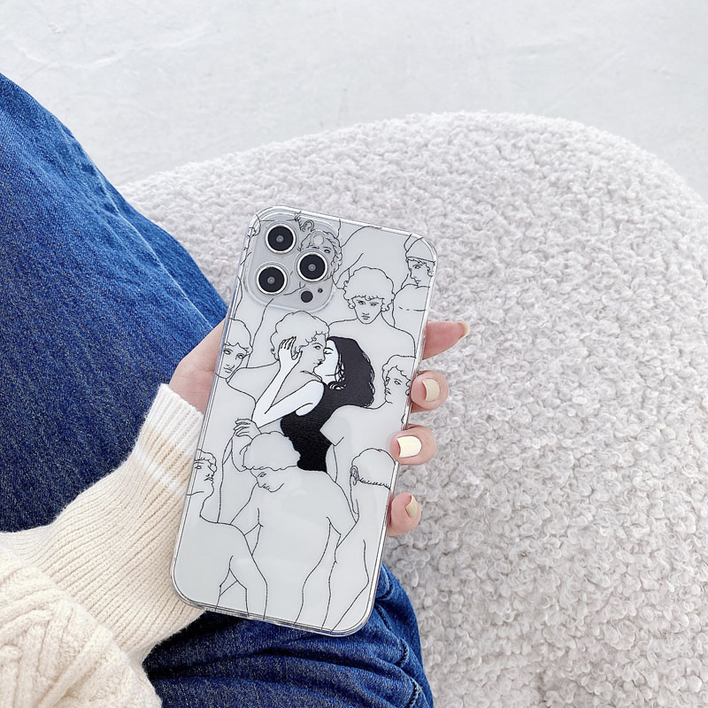 Fashion Pattern Kiss Cartoon Transparent TPU Soft Anti-fall Phone Case For iPhone 12 Mini 12Pro 11 Pro XS Max XR X XS 8Plus 7 Plus Shockproof Back Cover