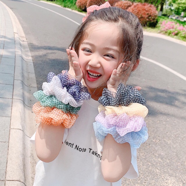 🥕Chun cột tóc Scrunchies voan lưới mỏng