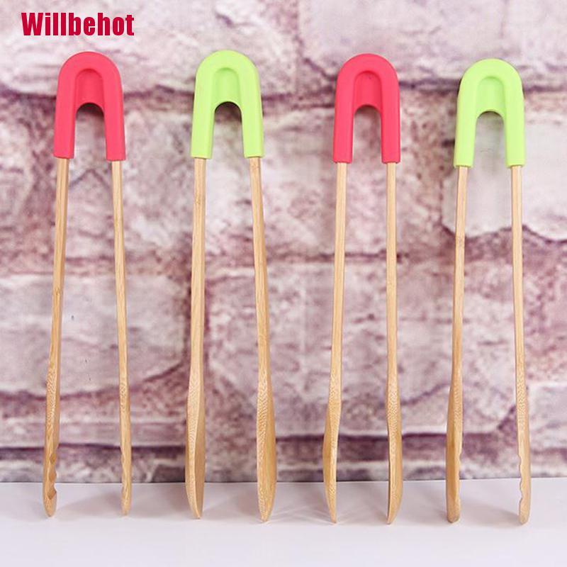 [Wbehot] Bamboo Cooking Kitchen Tongs Bbq Wooden Clip Salad Bread Cake Bacon Steak Tools [Hot]