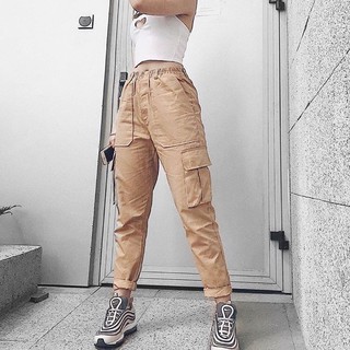 Quần kaki túi hộp lưng thun - Box pants unisex (Màu tan)