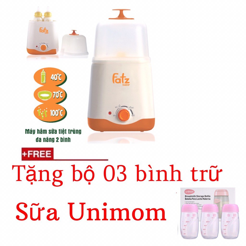 Máy hâm sữa tiệt trùng 2 bình tặng 3 bình trữ bình Unimom