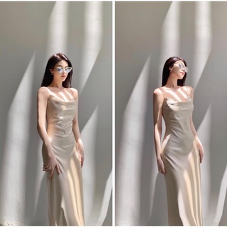 Đầm Lụa Cổ Đổ Dáng Dài Cao Cấp - Váy Lụa Cổ Đổ Dài Sang Chảnh Tôn Dáng