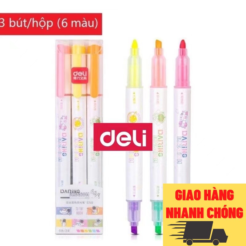 Bút nhớ dòng dạ quang 2 đầu Deli - 6 màu