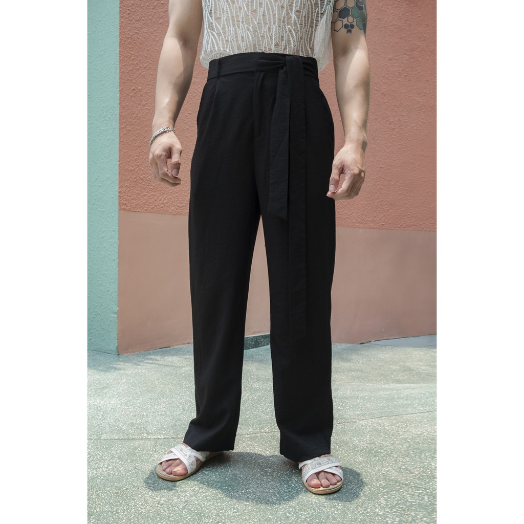 Quần Linen đi biển ống suông lưng cao phối dây đai dài 1,5m | BigBuy360 - bigbuy360.vn