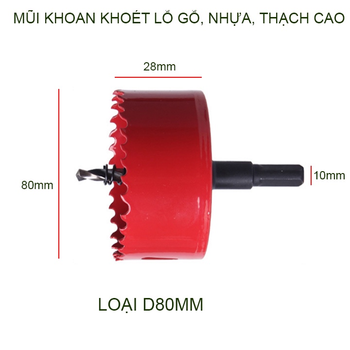 Mũi khoan khoét lỗ gỗ, nhựa, thạch cao và kim loại mềm, đường kính D65-140mm
