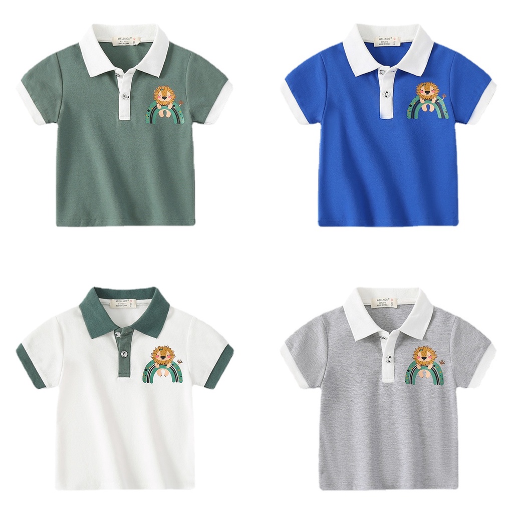 Áo polo Soffny tay ngắn in hoạt hình vải cotton thời trang mùa hè dành cho bé trai