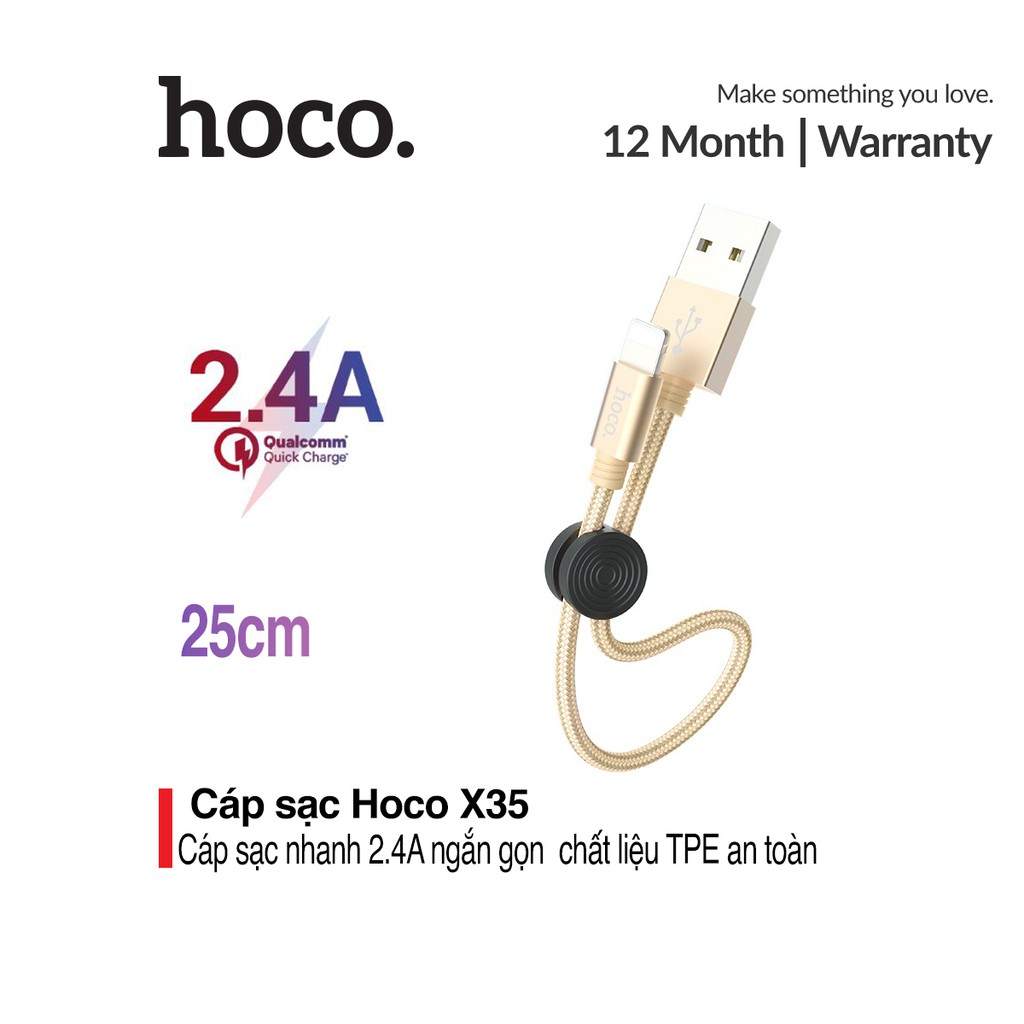 Cáp sạc nhanh và truyền dữ liệu Hoco X35 25cm sạc nhanh 2.4A Max