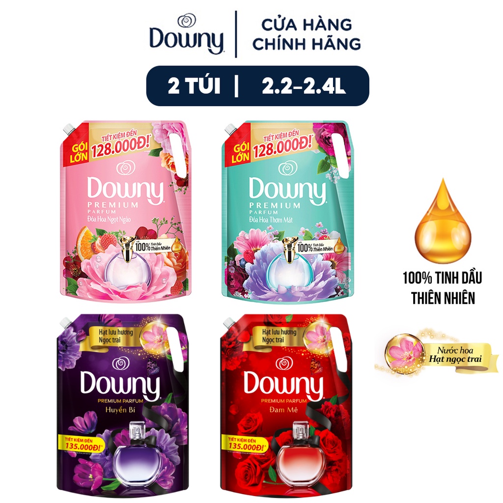 Combo 2 Túi Nước Xả Vải DOWNY Nắng Mai 2.3L/ Đam Mê 2.2L/ Huyền Bí 2.2L