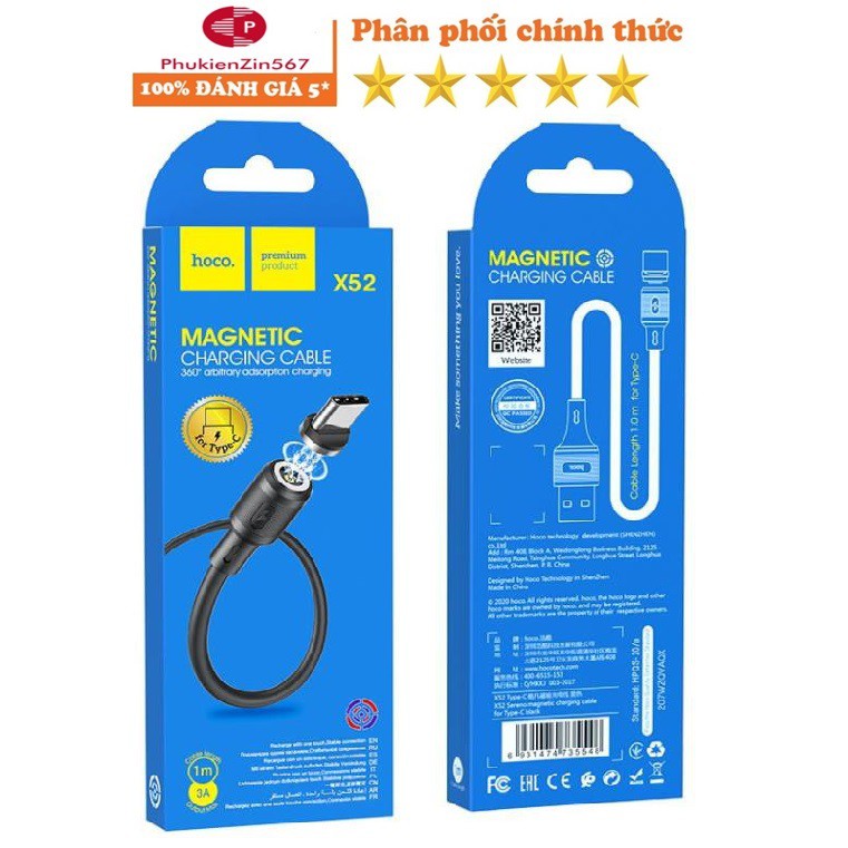Cáp Sạc nhanh Từ Tính Nam Châm Hoco X52 Type C, Iphone, micro