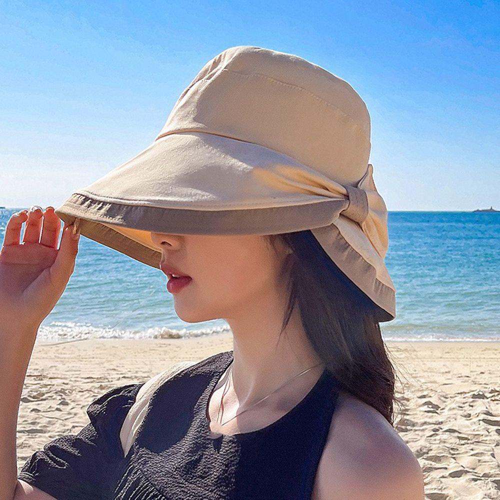 Nón Tai Bèo Đi Biển Màu Trơn Đính Nơ Gấp Gọn Thời Trang