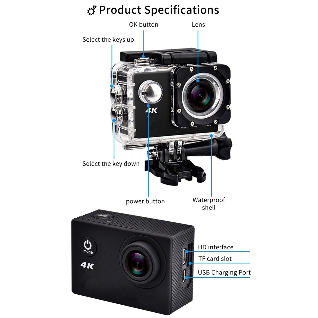 Máy quay video TPS LCP 4K Ultra HD 5.08 cm FHD 1080P DV UHD Action Wi-Fi góc rộng cho Go Deportiva Pro | BigBuy360 - bigbuy360.vn