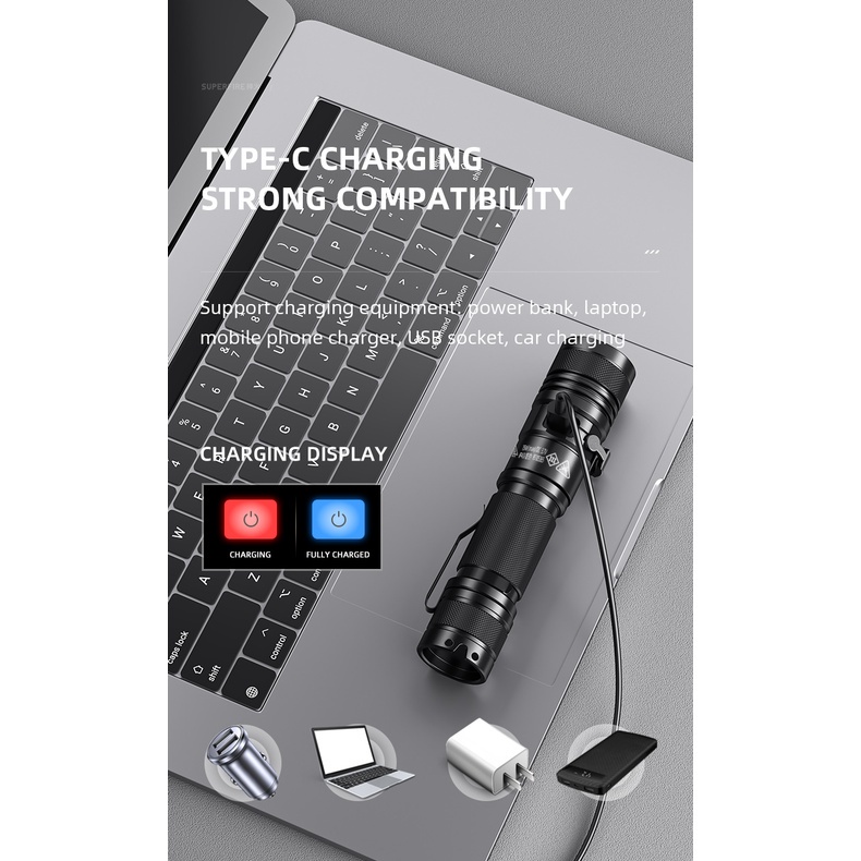 Đèn pin siêu sáng SUPERFIRE A12 có thể sạc lại bằng hợp kim nhôm chuyên dụng
