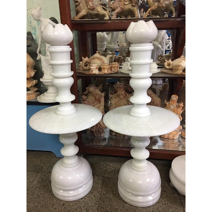 Cặp chân đèn trang trí bàn thờ đá trắng - Cao 25cm, 30cm và 40cm