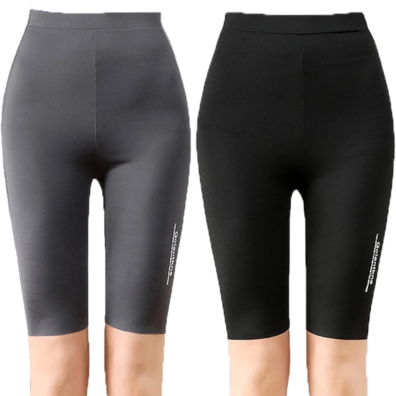 Quần Legging Lụa Mát Màu Trơn Lưng Cao Co Giãn Tốt Không Đường May Họa Tiết Cá Mập Cho Nữ