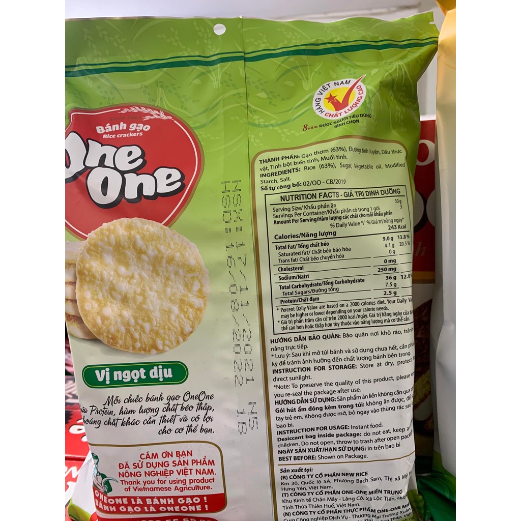 Bánh gạo oneone vị ngọt dịu / vị bò nướng gói 150g