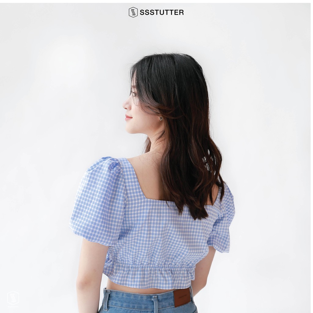 Áo crotop nữ SSSTUTTER kiểu tay bồng bèo nhún pin shirt