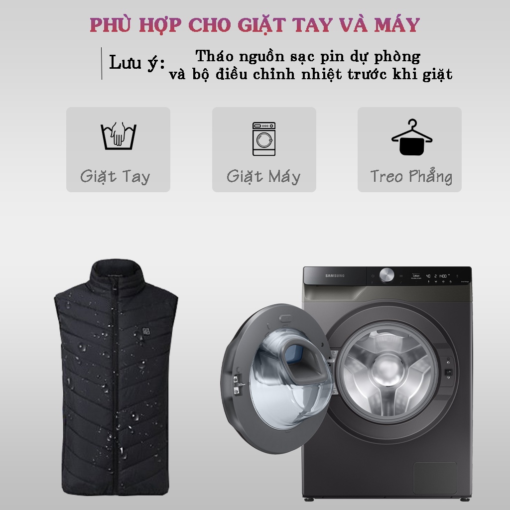 Áo Sưởi Điện Ấm Áp Mùa Đông Sử Dụng Pin Dự Phòng Lên Đến 8 Giờ Điều Chỉnh Nhiệt Độ Từ 25-45 Độ