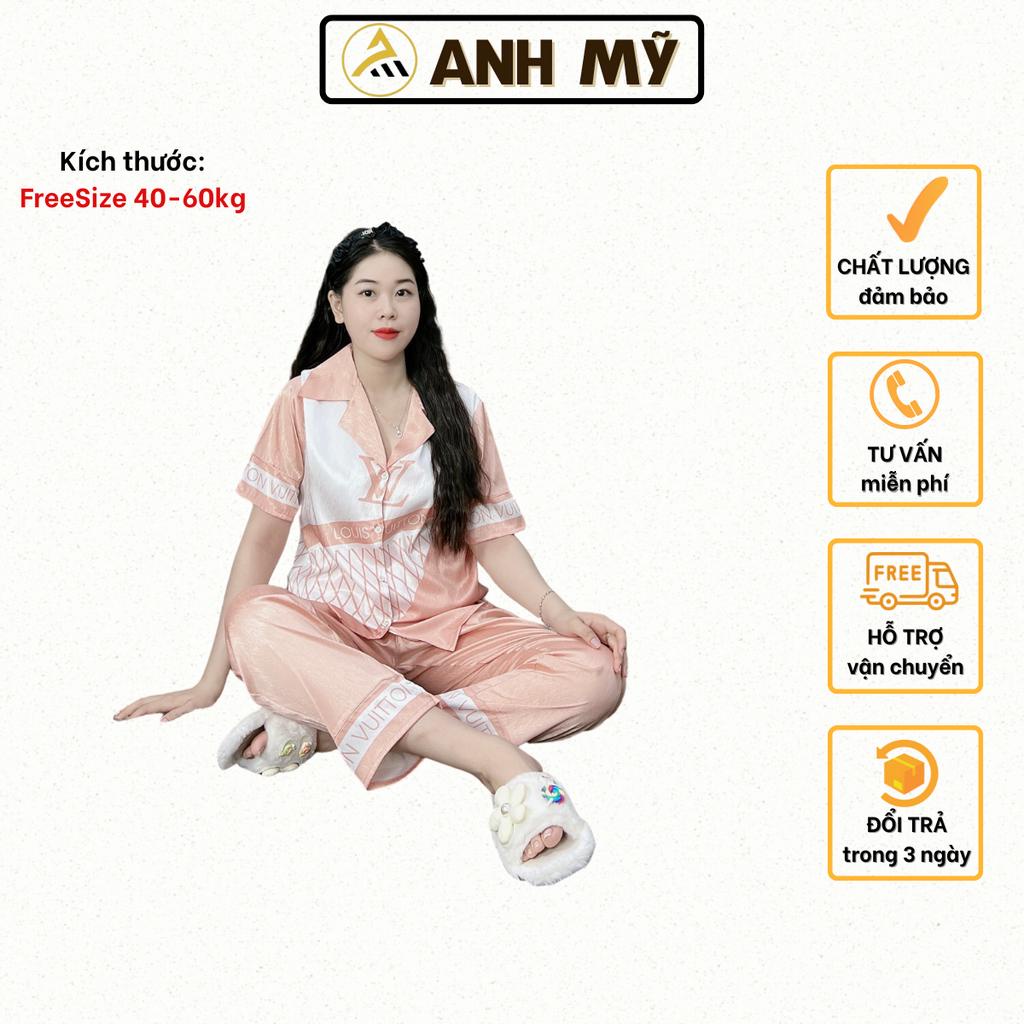 Đồ bộ nữ mặc nhà ANH MỸ pijama chất liệu lụa xước ánh kim thiết kế 5D cao cấp tay ngắn quần dài XUOCD - 05