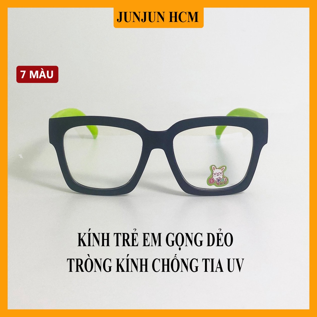 Mắt kính giả cận trẻ em gọng nhựa dẻo JJ1656 tròng kính dáng vuông chống tia UV bảo vệ mắt dành cho bé từ 4 đến 8 tuổi