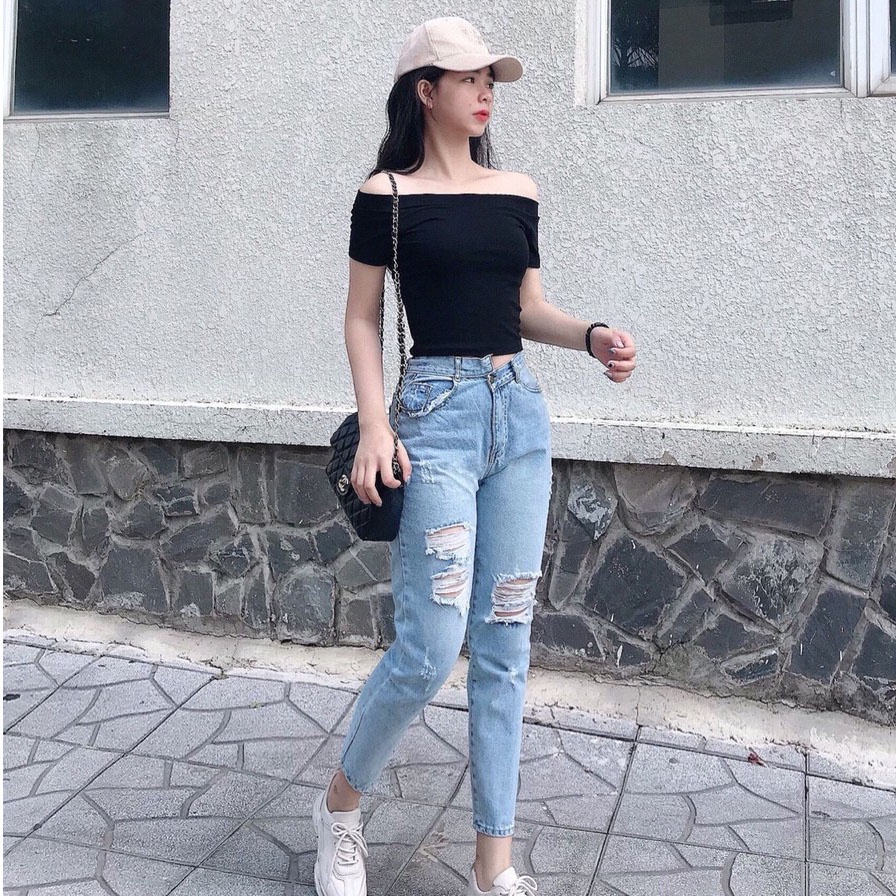 Áo Thun Croptop Body Bẹt Vai Tay Ngắn Dáng Ôm Trễ Vai Ulzzang