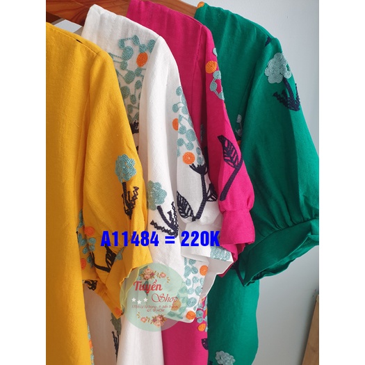 👕🆕️ Áo suông tay phồng thêu hoa cẩm tú cầu