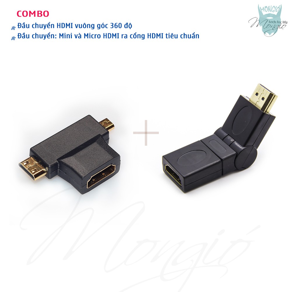 Combo: Đầu nối HDMI xoay 360 + Đầu chuyển Mini và Micro HDMI ra HDMI tiêu chuẩn (cổng cái)