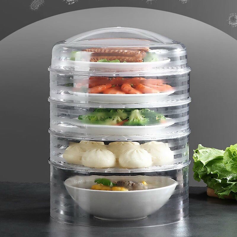 Lồng bàn bảo quản thức ăn thông minh chống bụi 5 tầng trong suốt giữ nhiệt tốt