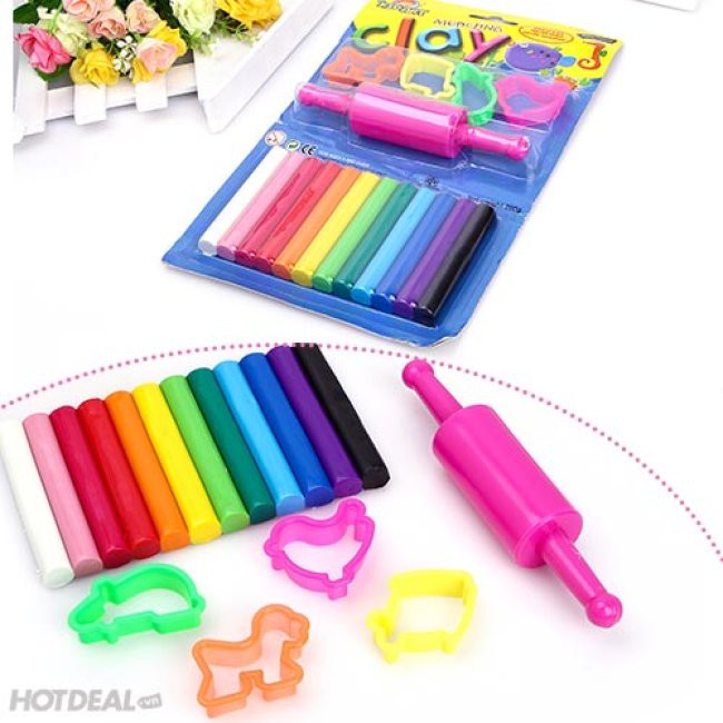 Bộ Đồ Chơi Đất Nặn Thái Lan Cho Bé Sáng Tạo 12 Màu và Khuôn Nặn