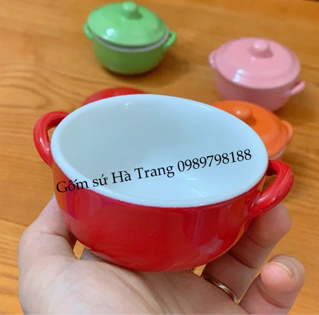 Cốc làm caramen gốm sứ Bát Tràng cao cấp không chì có hai quai xinh xắn