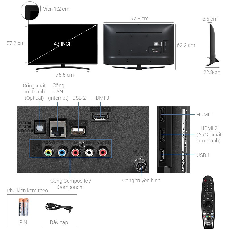 Smart Tivi LG 4K 43 inch 43UN7400PTA Mới 2020, Hệ điều hành WebOS Smart TV 5.0, 360 VR Play Intelligent Voice Recognitio