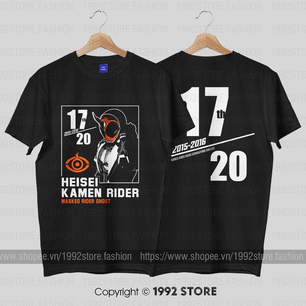 Áo thun Kamen Rider Ghost - HEISEI RIDER 20th Anniversary (Black) ngắn tay