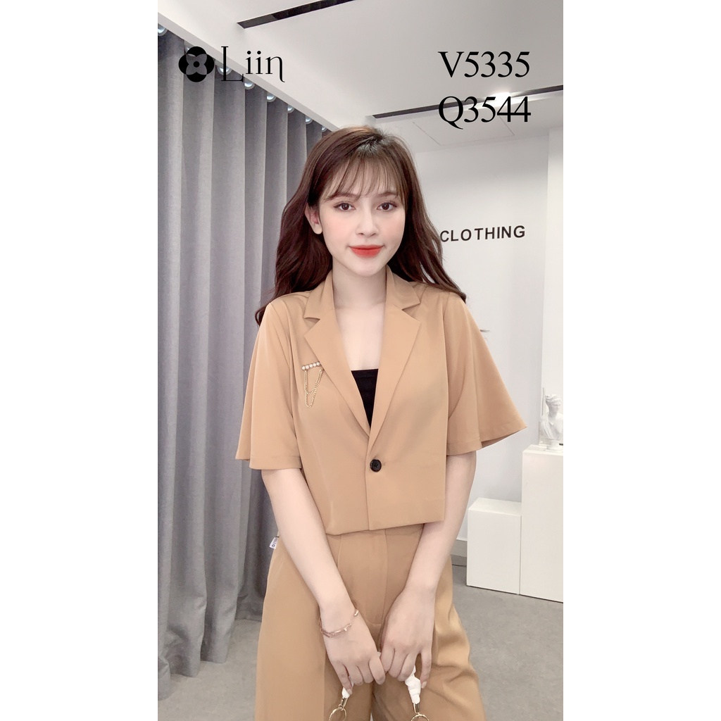 Áo Vest nữ kiểu dáng Croptop ngắn tay màu Nâu sành điệu Liin Clothing V5335 | BigBuy360 - bigbuy360.vn