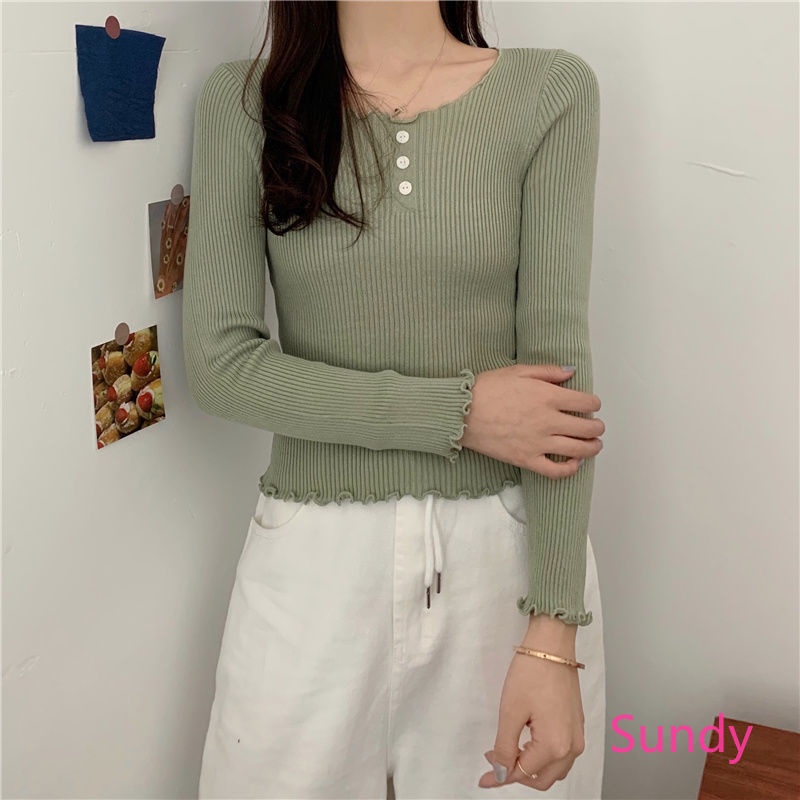 Áo sweater tay dài cổ tròn phong cách thời trang hàn quốc