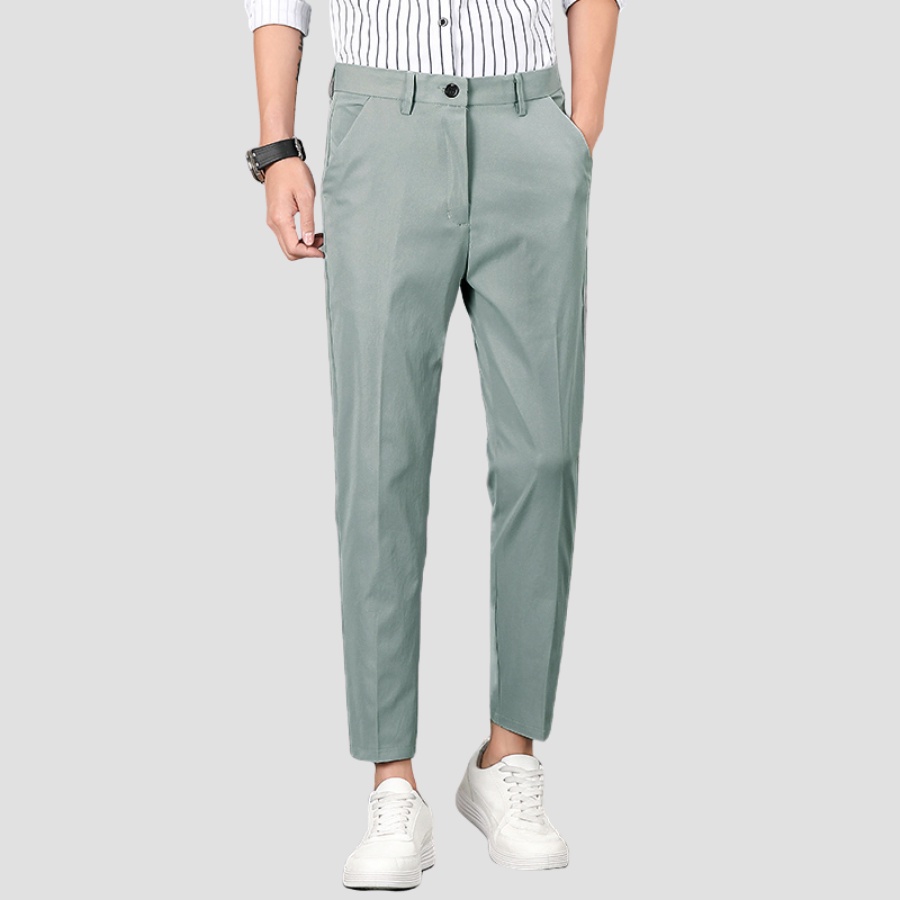 Quần tây nam ống ôm vải cotton chéo BASIC hơi co dãn không nhăn thoáng mồ hôi