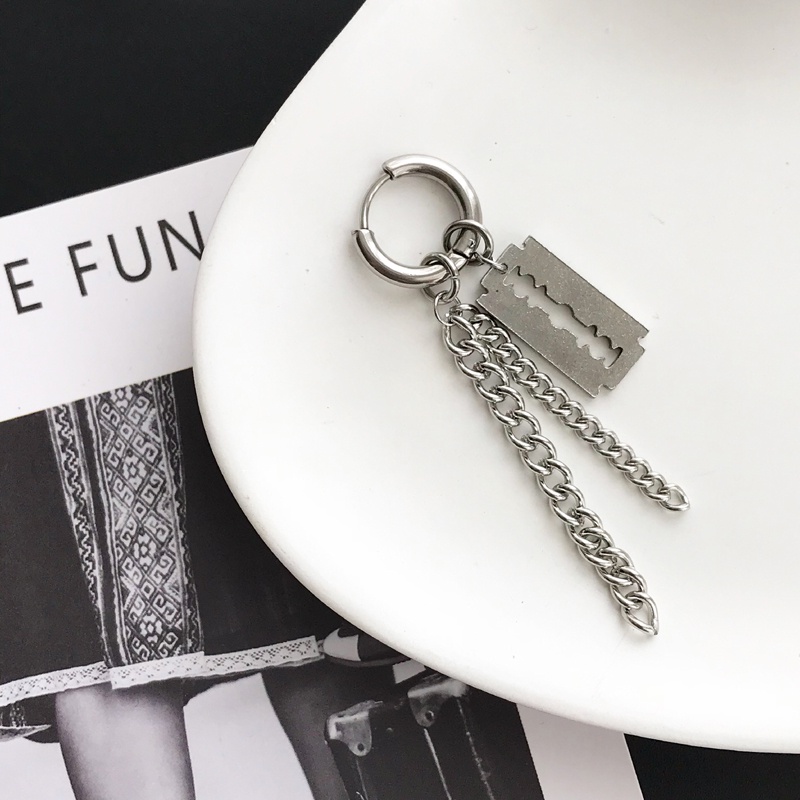 1 Khuyên Tai Tròn Dạng Xích Dài Bằng Thép Không Gỉ Phong Cách Punk Hip Hop Dành Cho Nam Và Nữ