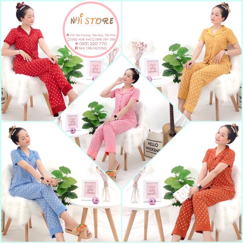 [FREESHIP 50K] BỘ MẶC NHÀ NHISTORE PIZAMA  QUẦN DÀI TAY NGẮN HỌA TIẾT CHẤM BI SIZE 45-75KG