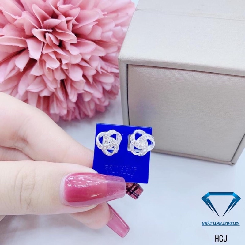 Bông tai nữ bạc thật mặt xoáy đính đá nhỏ xinh xắn - Kho sỉ bạc Nhất Linh