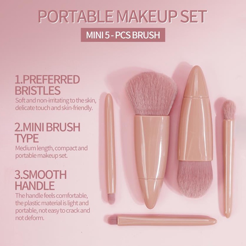 Set 5 Cọ Trang Điểm Kèm Gương Trang Điểm Dễ Mang Theo Đa Năng
