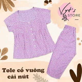 Đồ bộ nữ tole lanh lửng cổ vuông nút_01