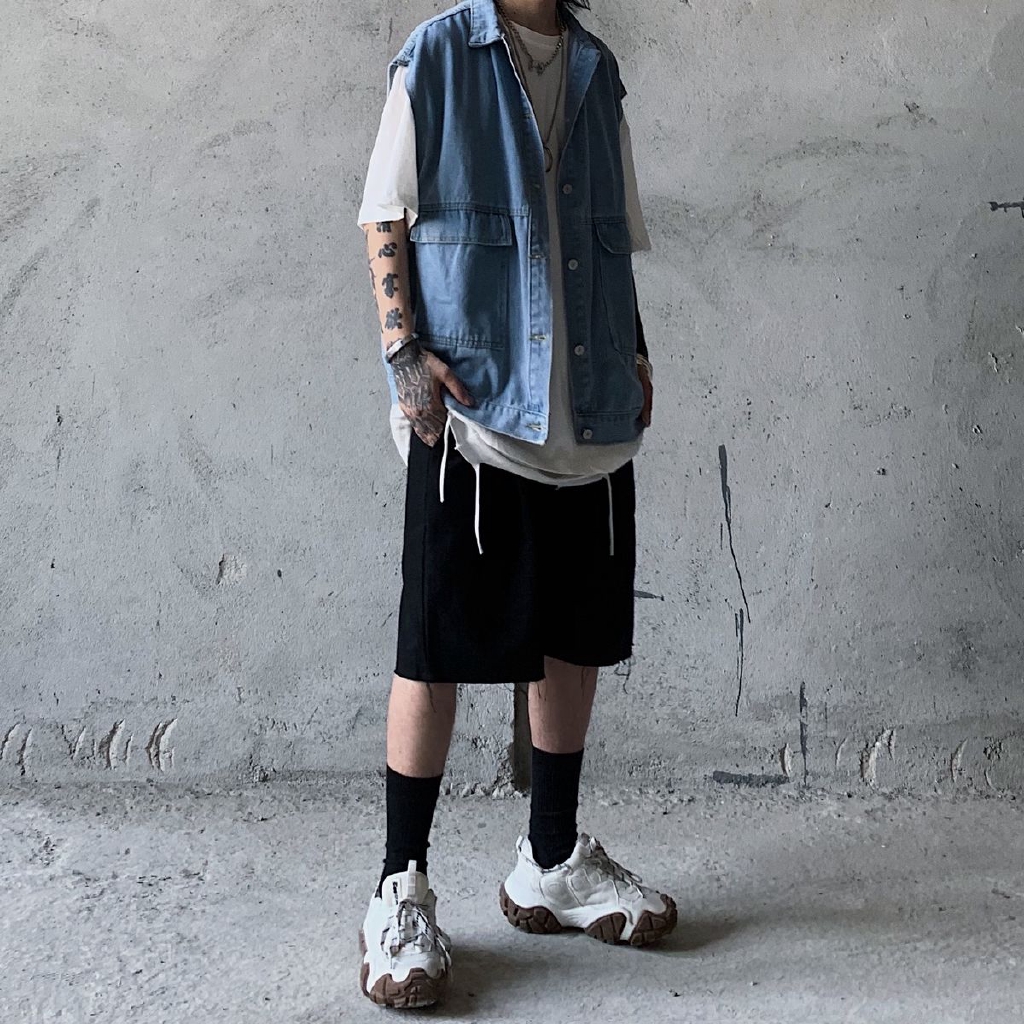 [Miễn Phí Vận Chuyển] Áo Khoác Denim Công Cụ 228933 Áo Khoác Không Tay Kiểu Dáng Hợp Thời Trang Cho Nam Và Nữ