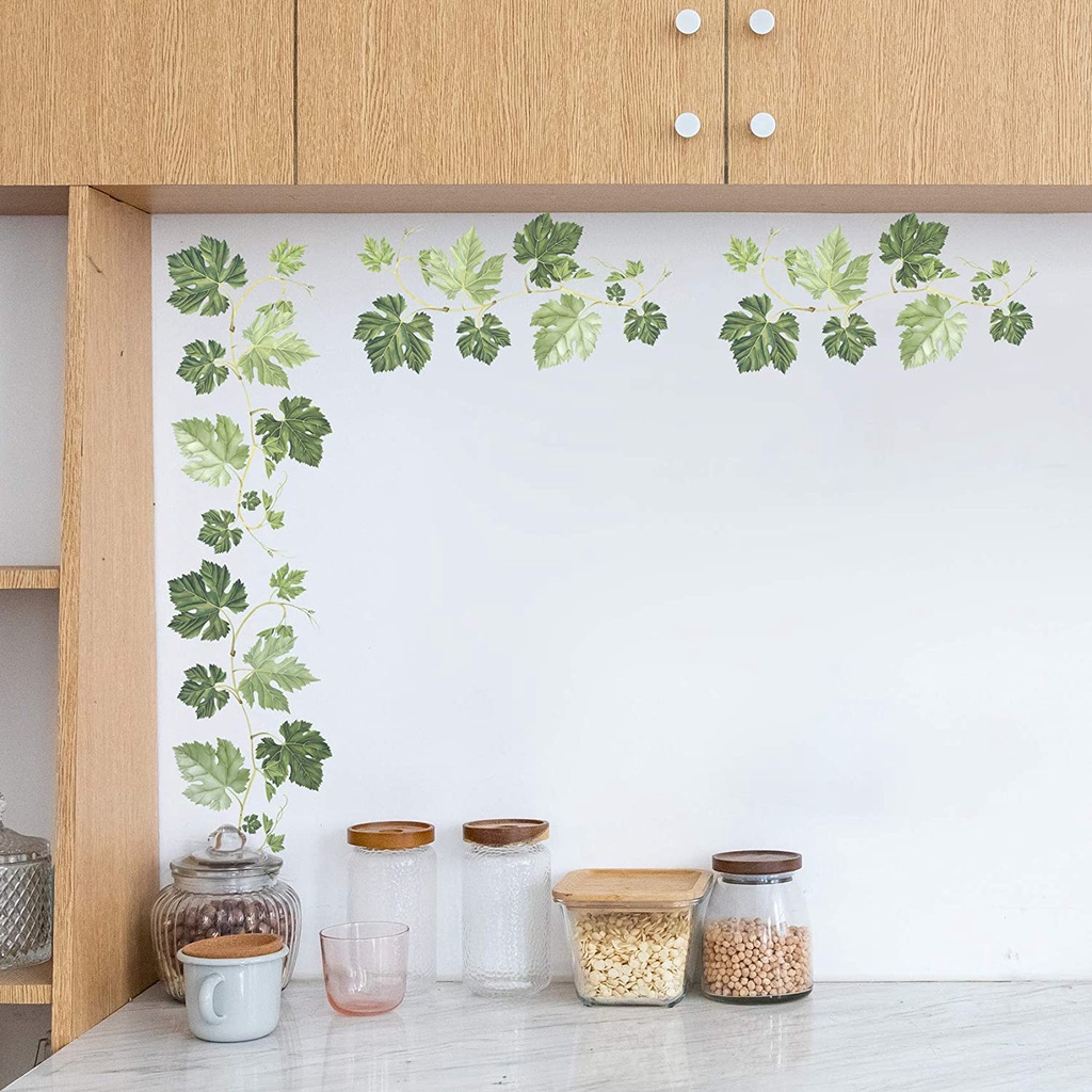 [Mới] Sticker Dán Tường Tự Dính Bằng PVC In Họa Tiết Lá Cây Xanh Trang Trí Phòng Khách / Phòng Ngủ / Phông Nền TV