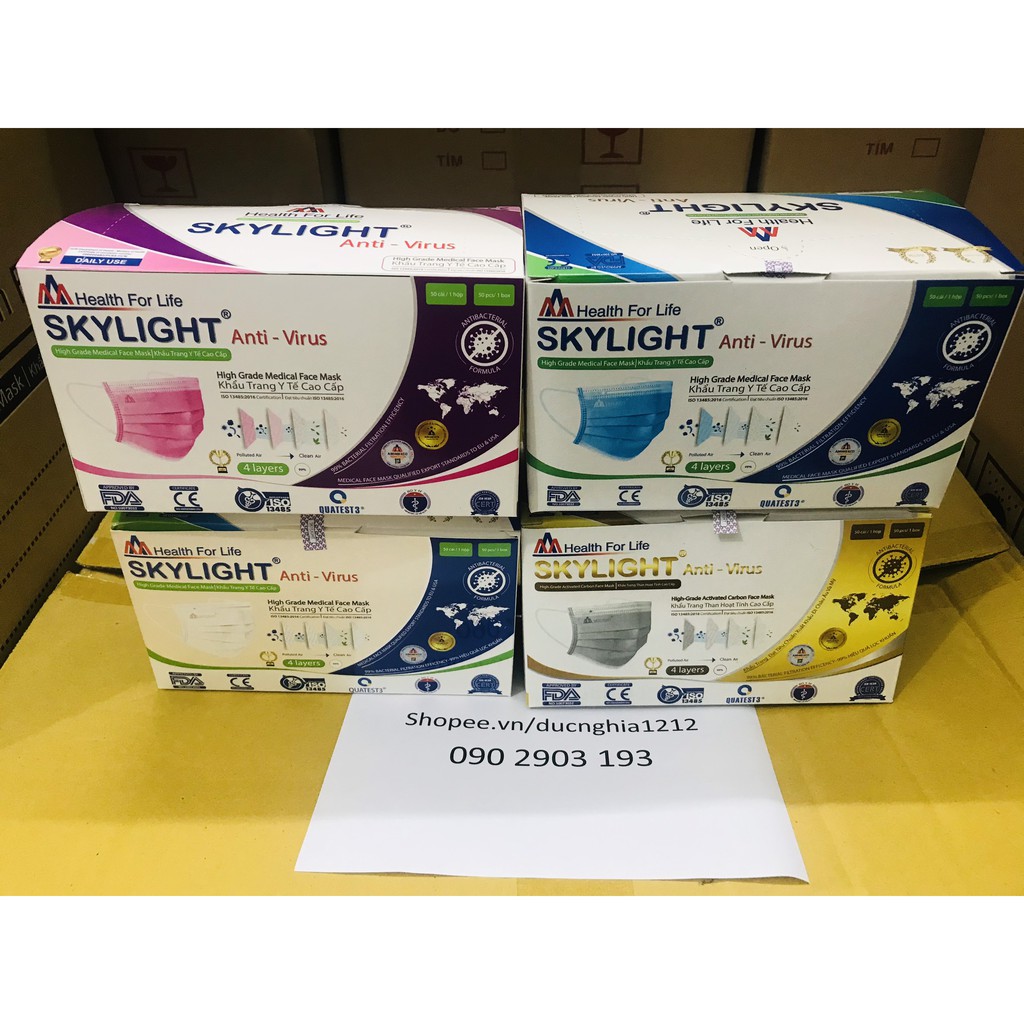 [Giá Sỉ] Hộp 50 cái khẩu trang y tế Sky Light 4 lớp kháng khuẩn