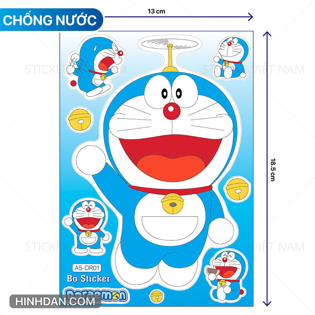 bộ 6 sticker DORAEMON LỚN chống nước dán laptop, tủ, đàn guitar, tủ lạnh, góc học tập, xe