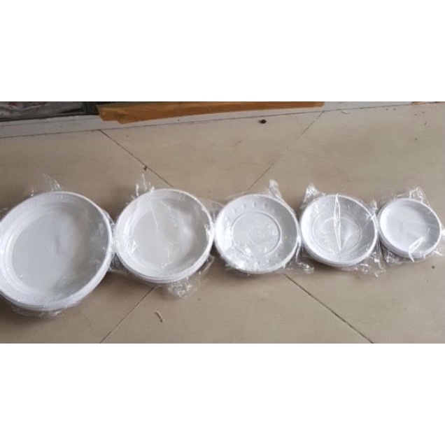 (SET 10) Đĩa nhựa mỏng trắng dùng 1 lần 5 cỡ to bé , đĩa nhựa ăn bánh sinh nhật